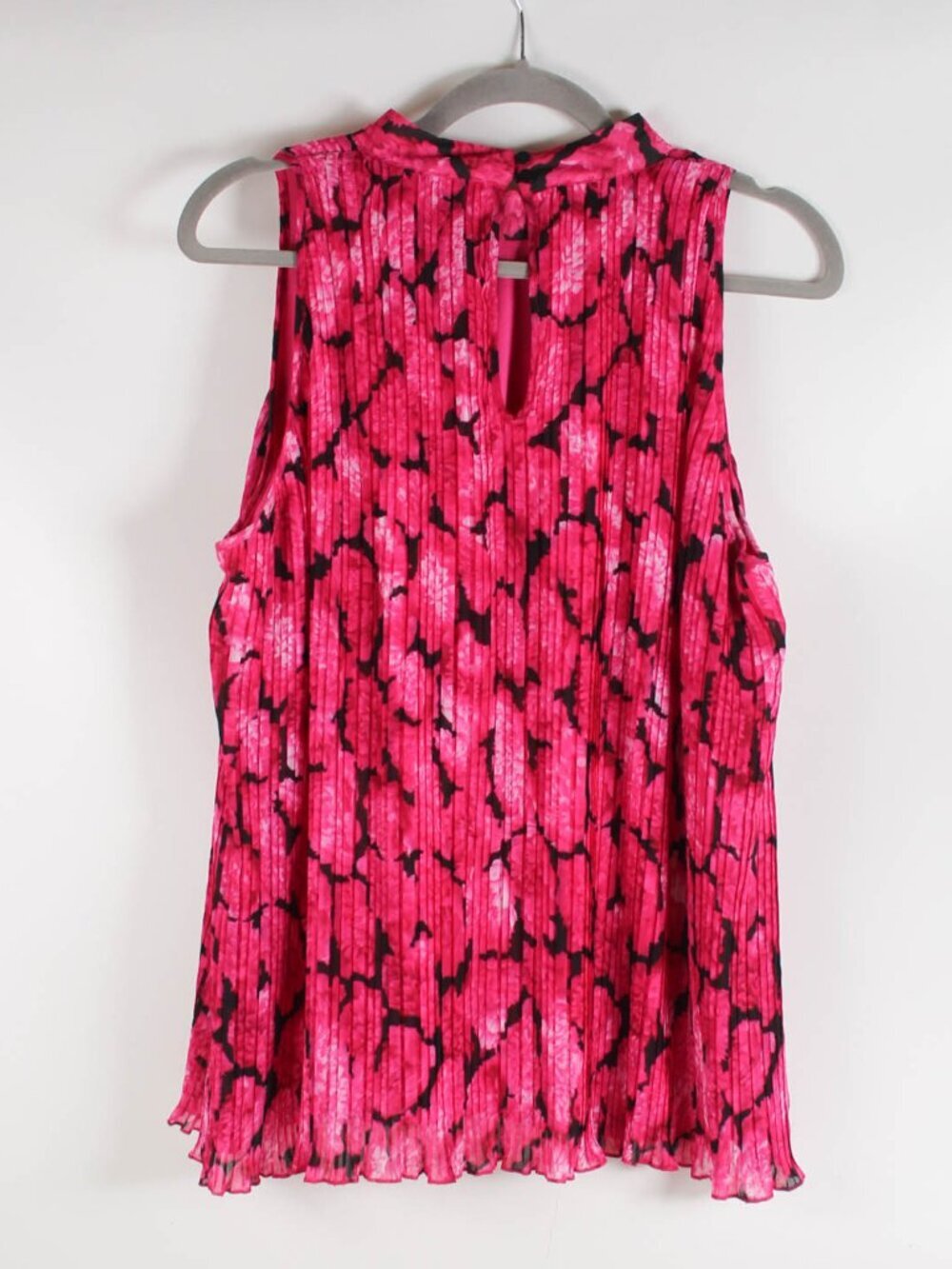 Picadilly Pink Pleated Sleeveless Blouse Size L Tie Neck Chiffon Lined Top - Picture 3 of 10
